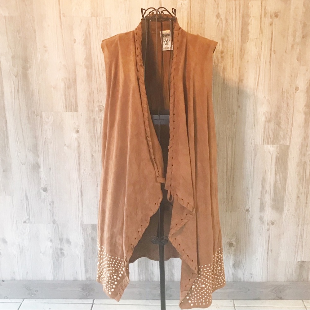 Vocal faux suede gold studded duster vest size Large